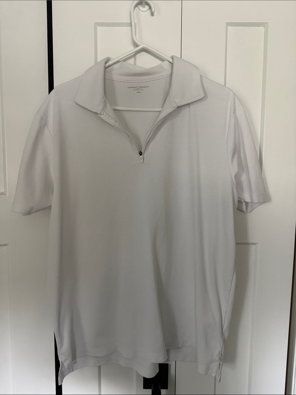 Charles Tyrwhitt White Short-Sleeve Quarter-Zip Polo